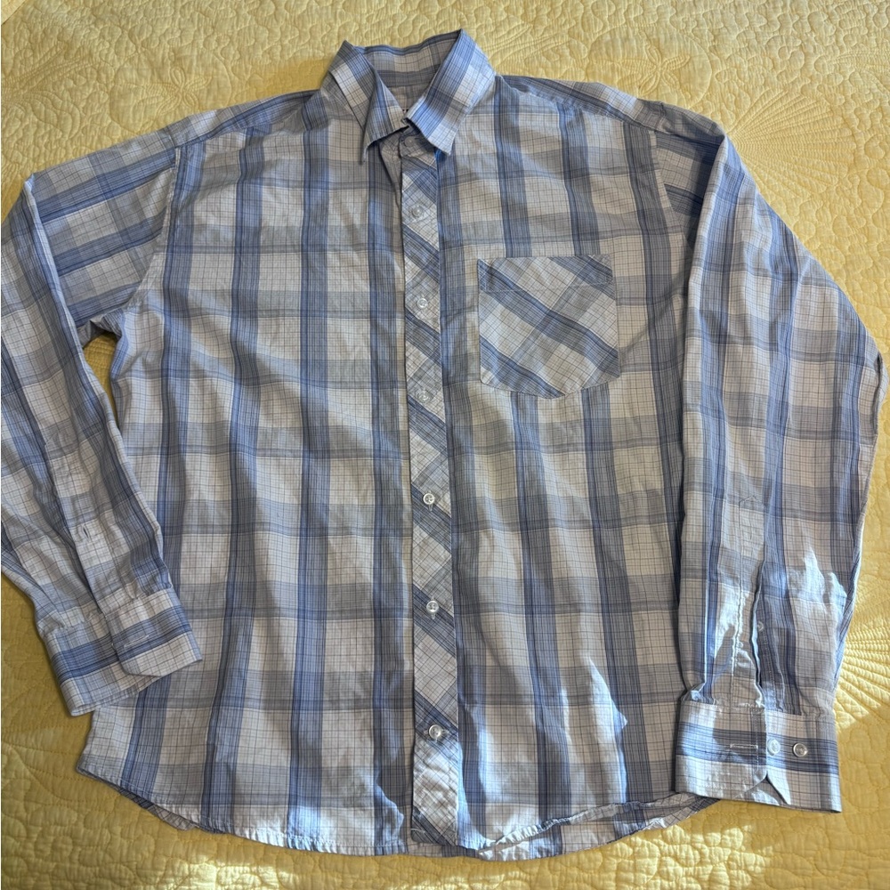 Women’s Light Blue and White Checkered Button Down Shirt